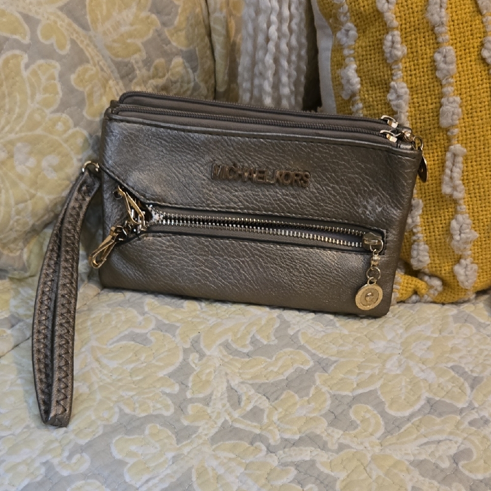 Michael Kors Metallic Silver Wristlet